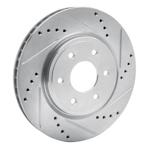 Nissan Xterra Brake Rotor (1) - Front Right - R1 Concepts - Drilled & Slotted - Silver - `05-`25